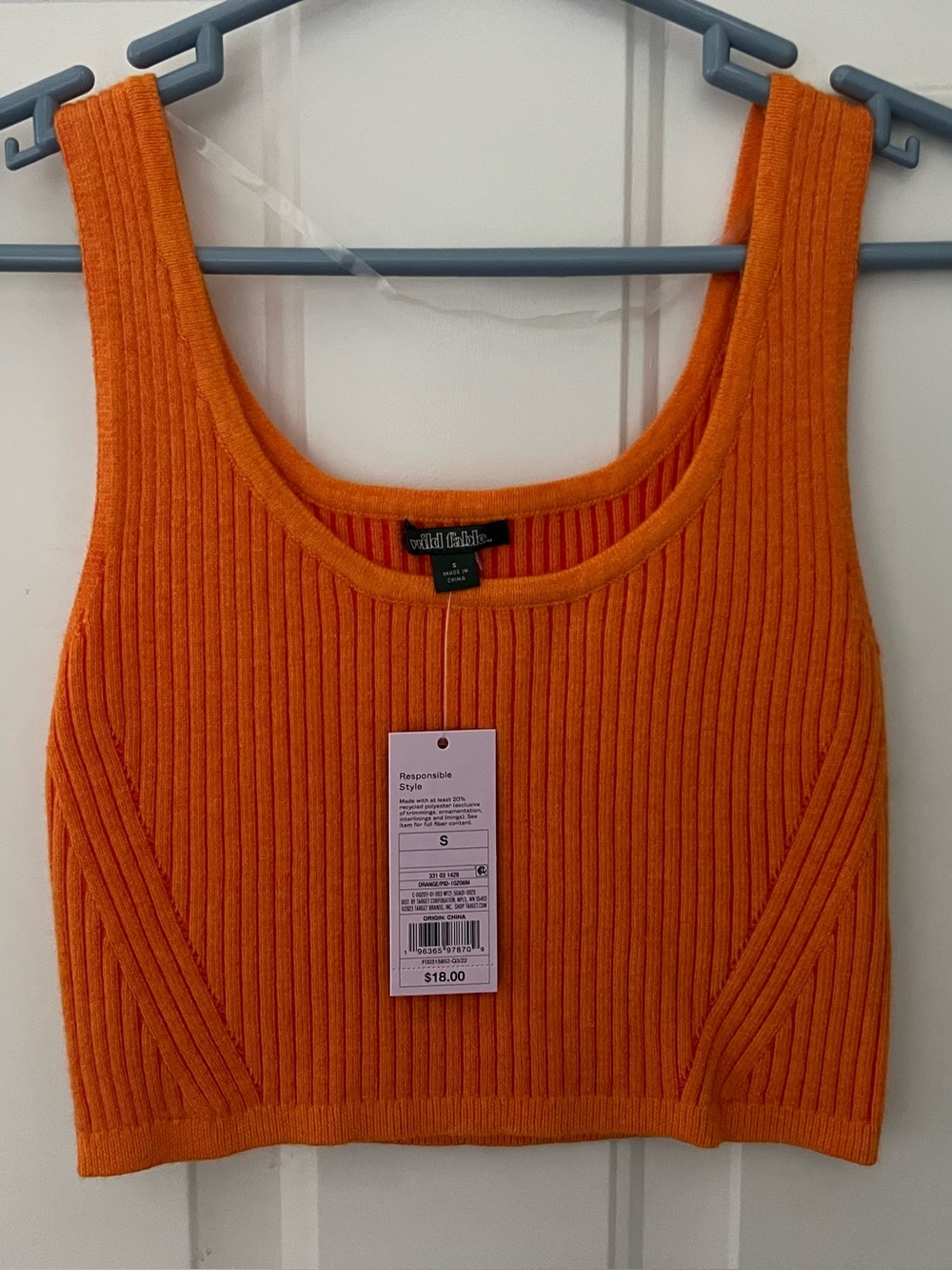 Orange Ribbed Crop Tank Top